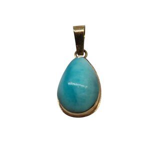 Blue Larimar Tear Drop Pendant Charm 14k Yellow Gold Vintage